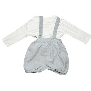 Marie Chantal 12M‎ Gray Linen Blend Bubble Romper White Tee Outfit Set